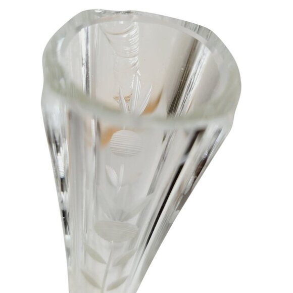 Vintage 1920's Bud Vase Etched Flowers in Clear Glass Footed 9.5" Belgium - Picture 9 of 12